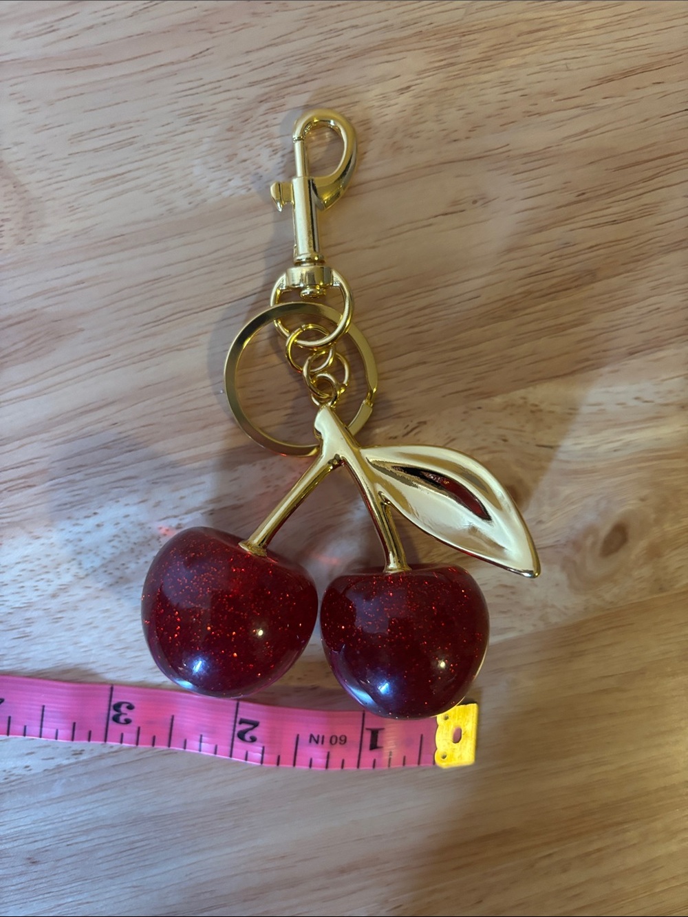 Sparkling Red Cherry Bag Charm, Keychain With Bronze Hardware - Picture 5 of 5